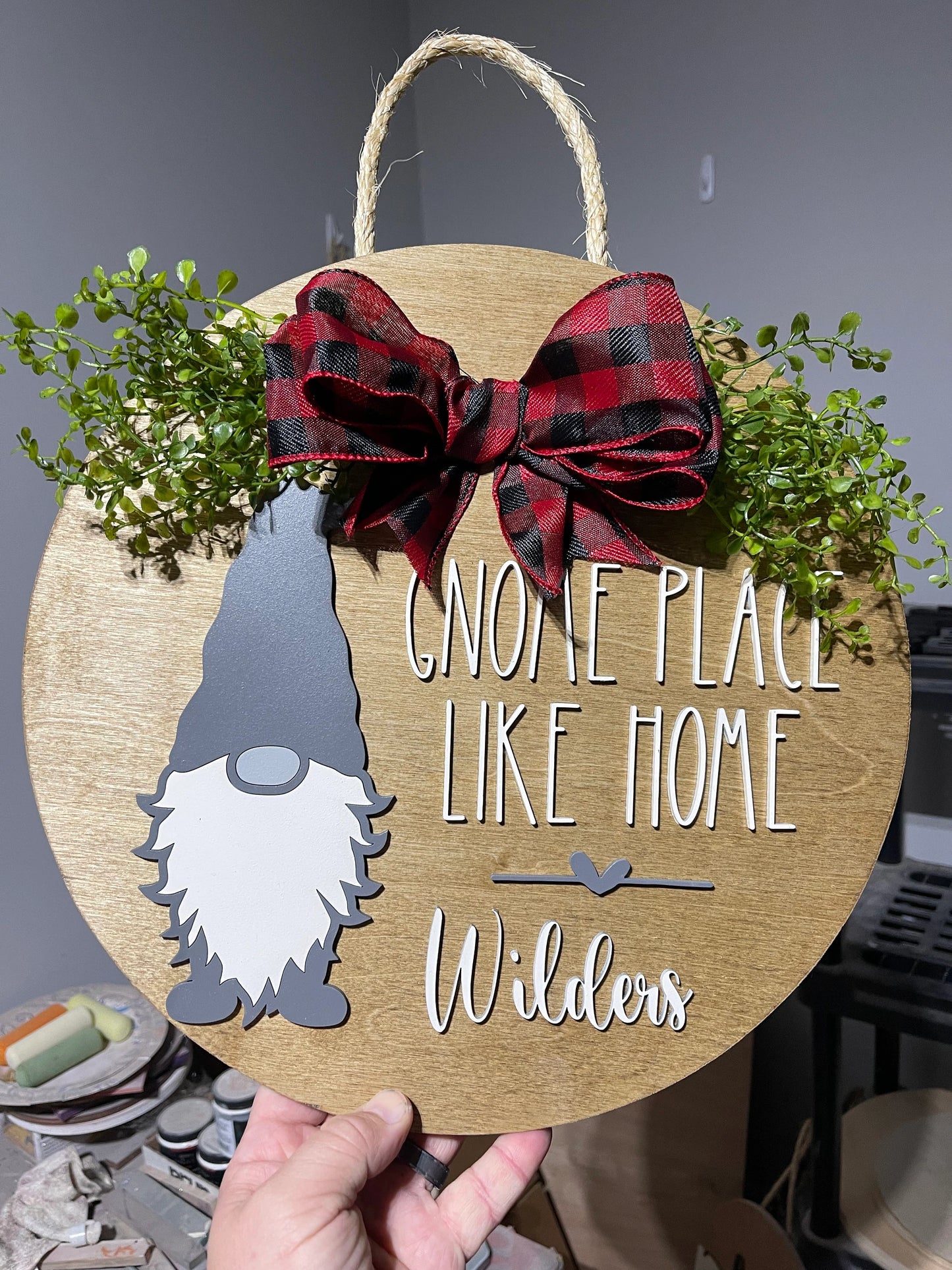 Gnome Place Like Home door hanger