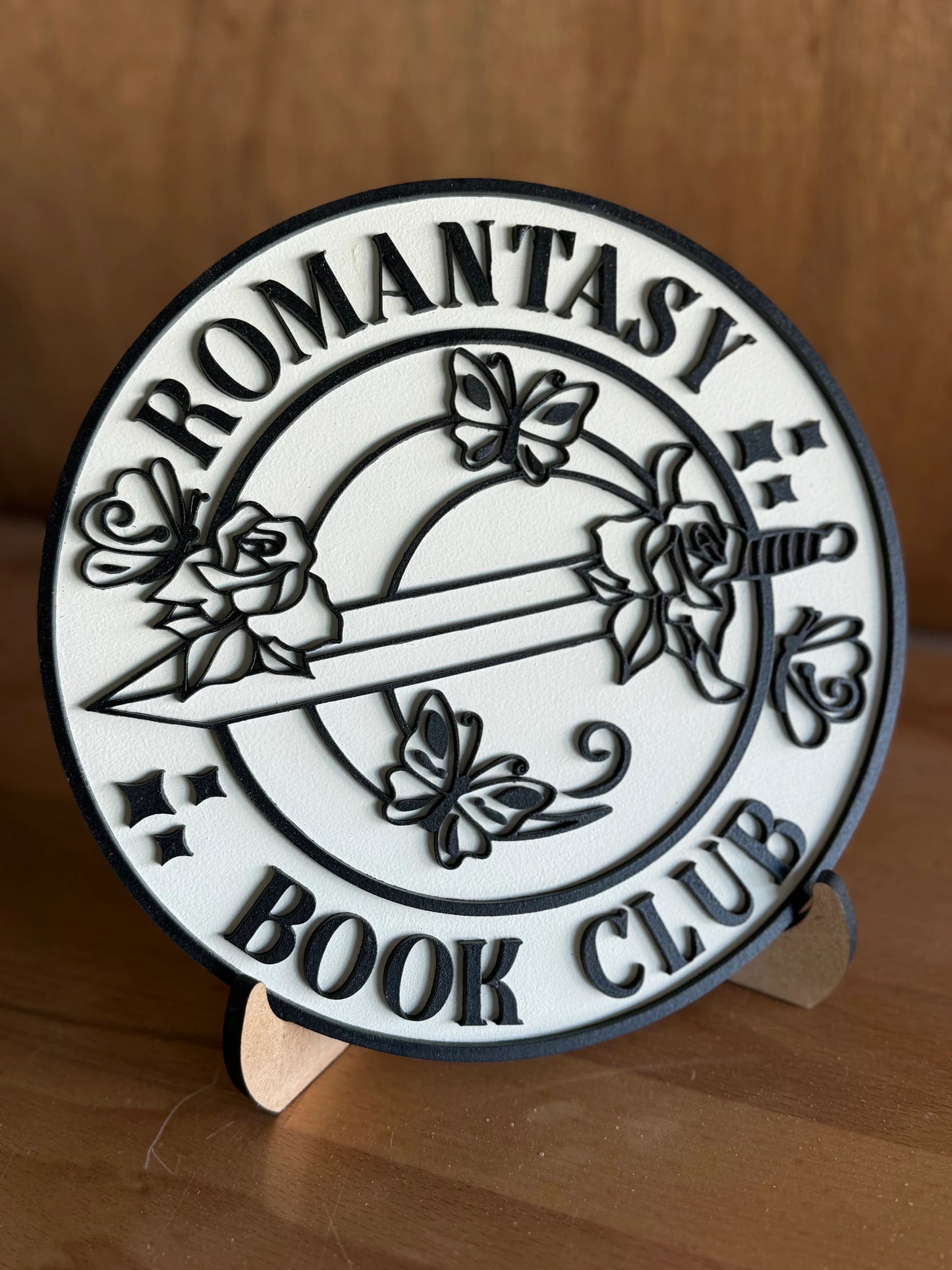Romantasy Book Club bookshelf sign